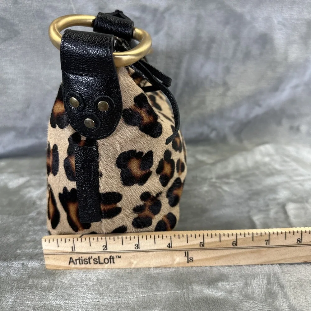 VTG Russell & Bromley Shoulder Bag Pouch Hobo Leopard Print Cowhide Leather Y2K